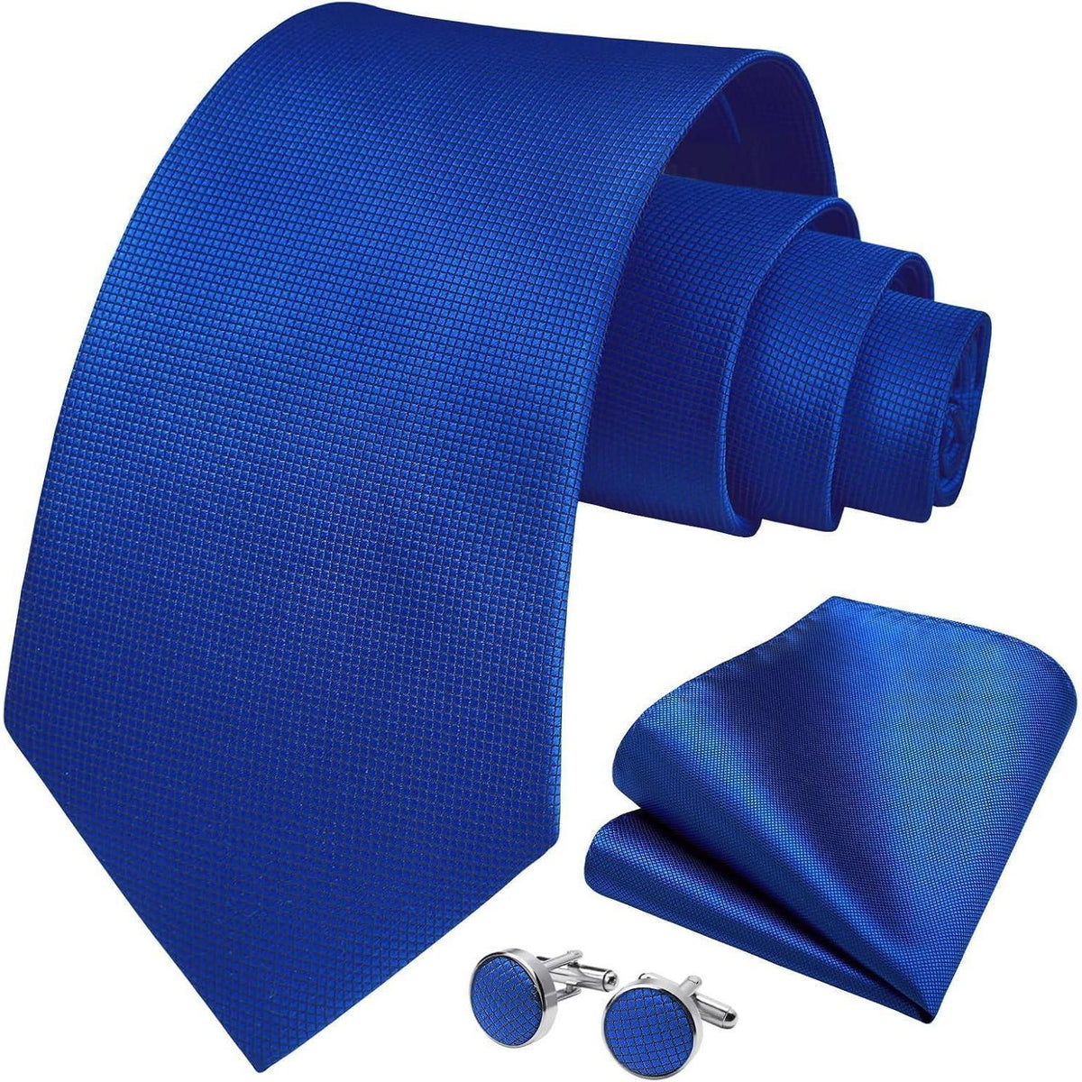 Herren Krawatten-Set mit Einstecktuch und Manschettenknöpfen Blau