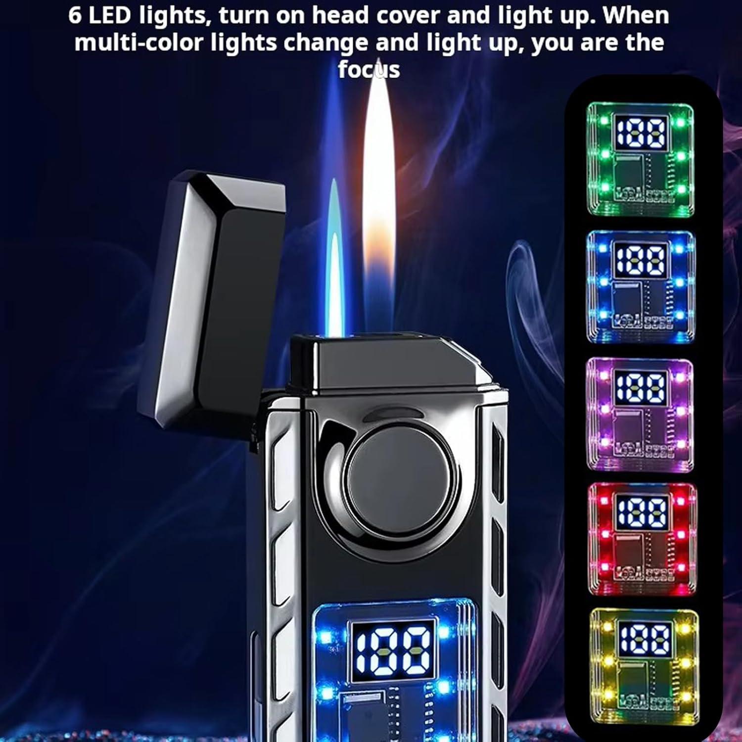 Dual Flame Lighter, Colored Lights, Jetflame, Adjustable Flame, Refillable Butane Gift