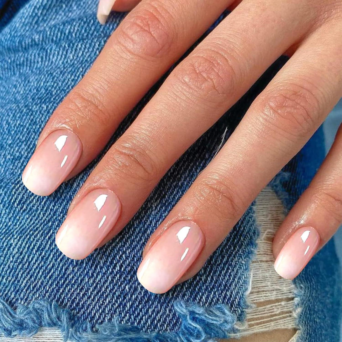 24er Set Kurze Chrom Falsch Nägel mit French Design