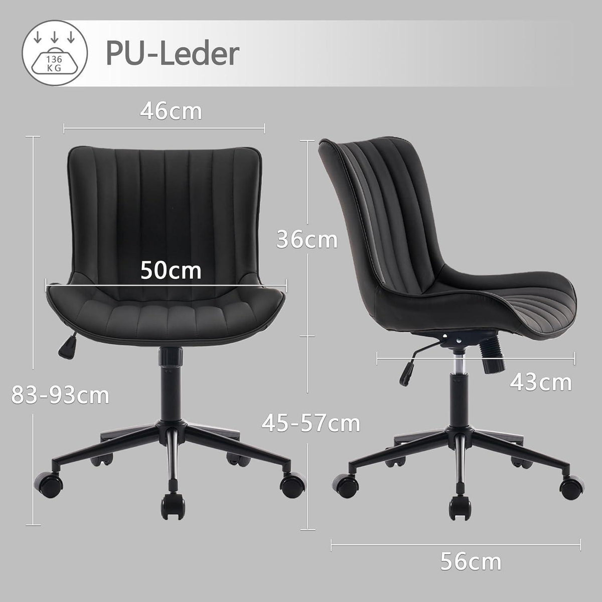 Ergonomischer Bürostuhl in Lederoptik und Wippfunktion, bis 136 kg belastbar