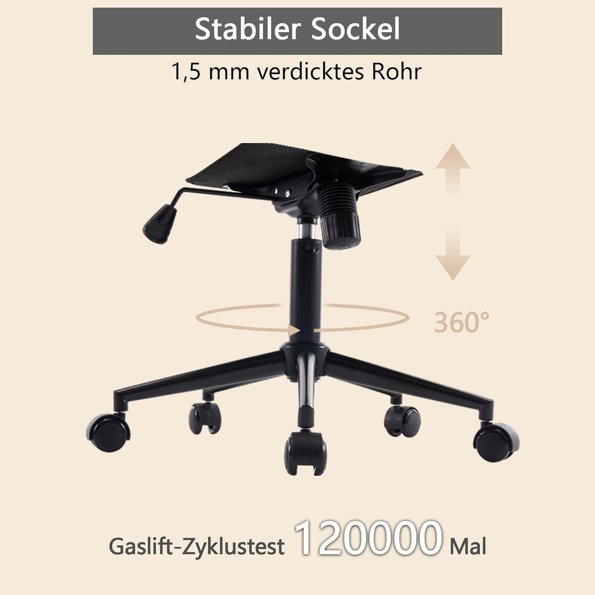 Ergonomischer Bürostuhl Höhenverstellbar PU-Leder Drehstuhl Wippfunktion Beige