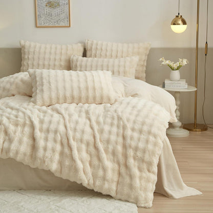 Flauschige Kaninchenfell Bettwäsche 135x200 cm Creme Weiß