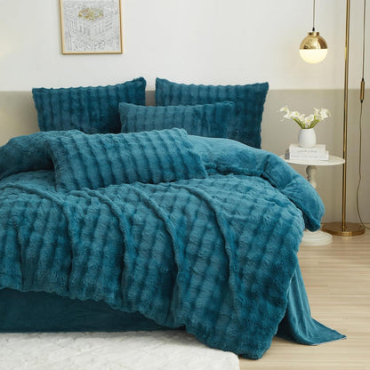 Flauschige Bettwäsche 200x200 cm Petrol Blau – Winterbettwäsche mit Fleece