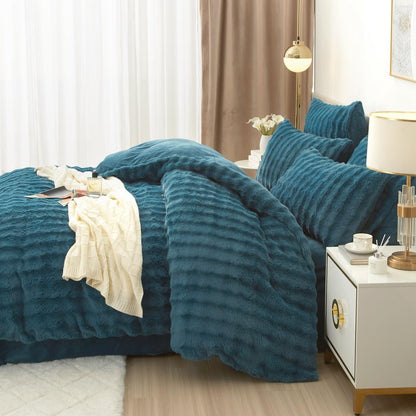 Flauschige Bettwäsche 200x200 cm Petrol Blau – Winterbettwäsche mit Fleece