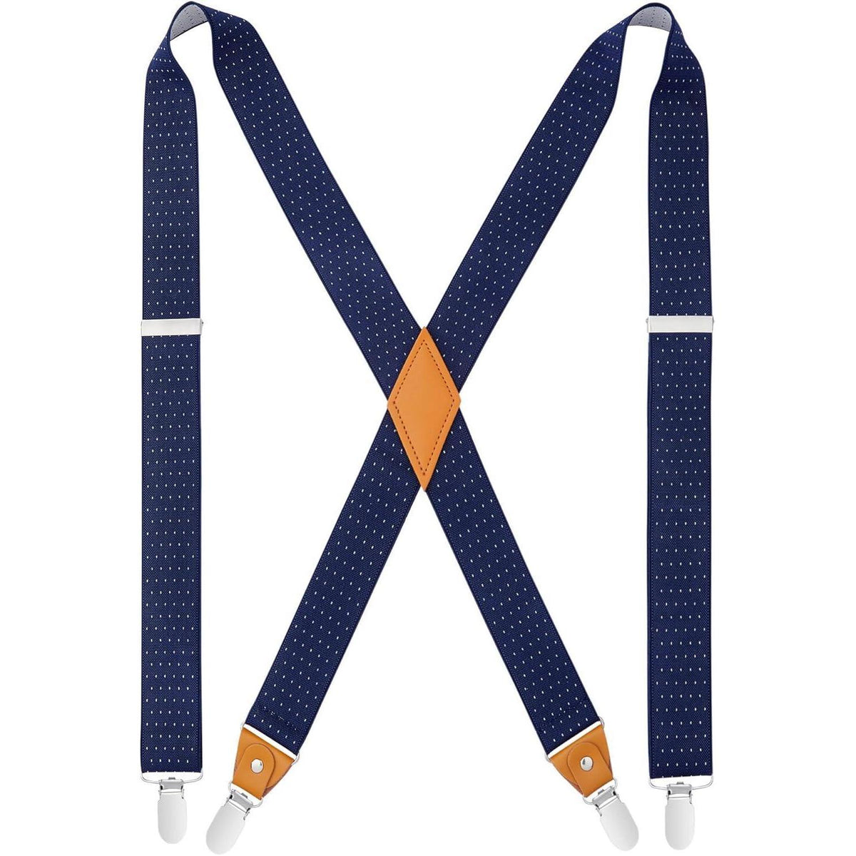 Herren Hosenträger X-Form 3,5cm Marineblau Polka Dot mit 4 Clips
