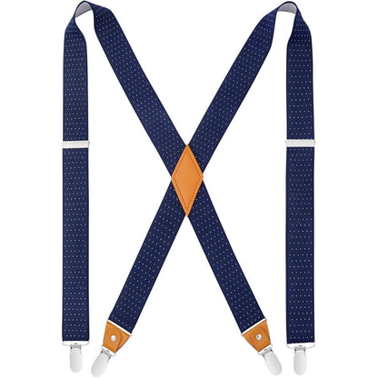 Herren Hosenträger X-Form 3,5cm Marineblau Polka Dot mit 4 Clips