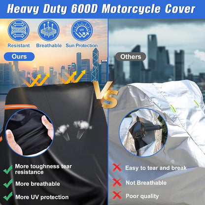 Motorradabdeckung wasserdicht 600D mit Reflektoren & Tasche