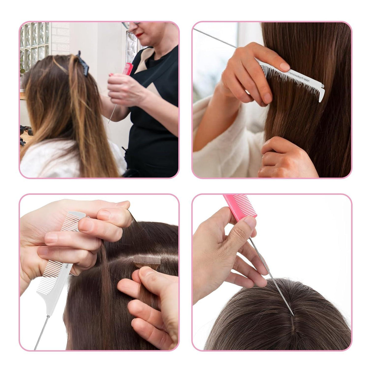 2er Set Stielkamm Friseur Toupierkamm Weiß Rosa ergonomisch