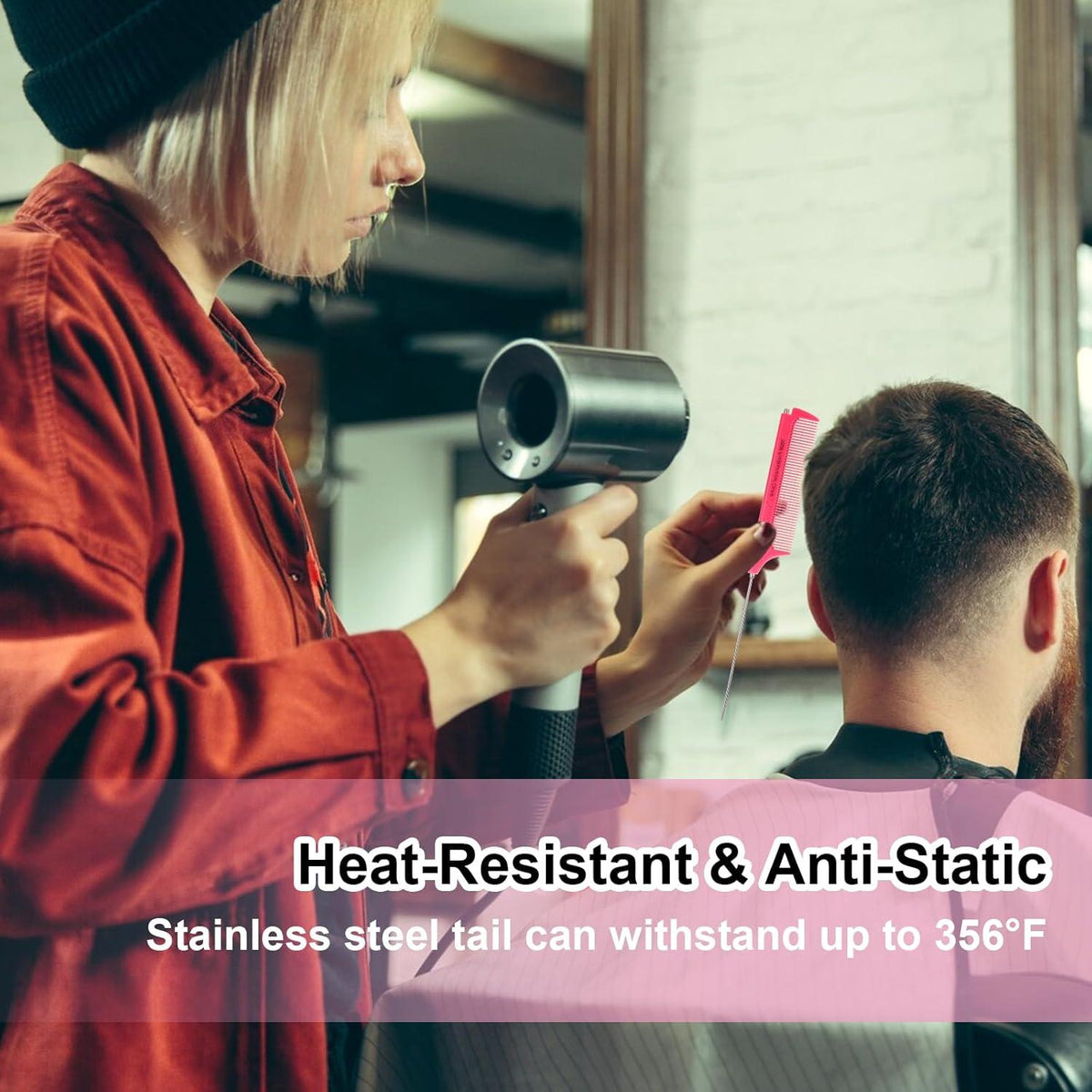 2er Set Stielkamm Friseur Toupierkamm Weiß Rosa ergonomisch