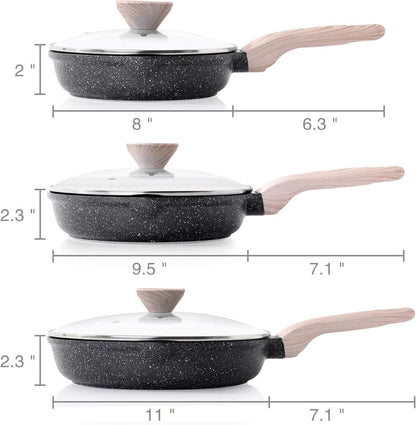 3-teiliges Bratpfannen-Set mit Deckel 20/24/28 cm, Granit