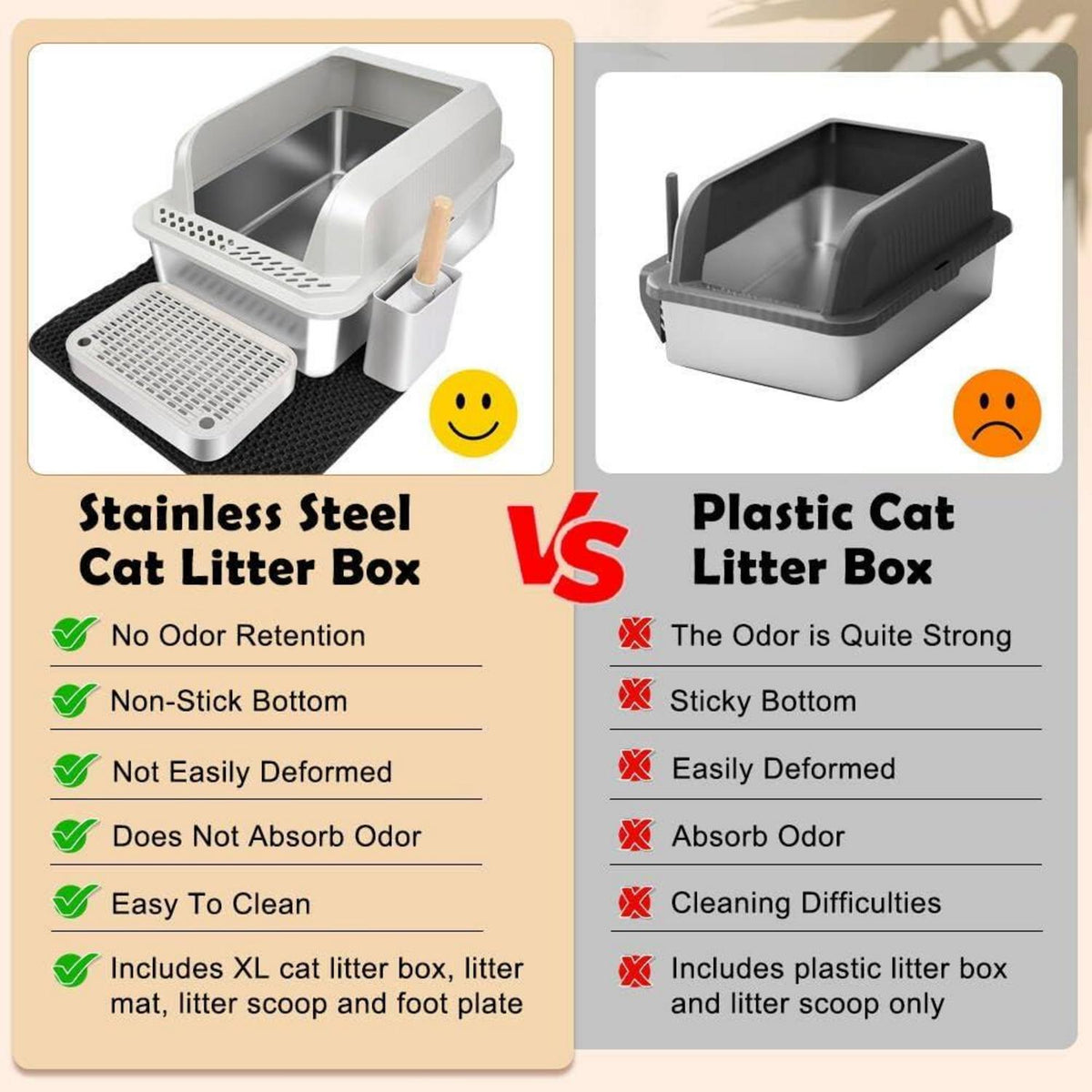 Edelstahl Katzenklo XL Geruchsresistent Pedals Matte Grau 55x35x30 cm