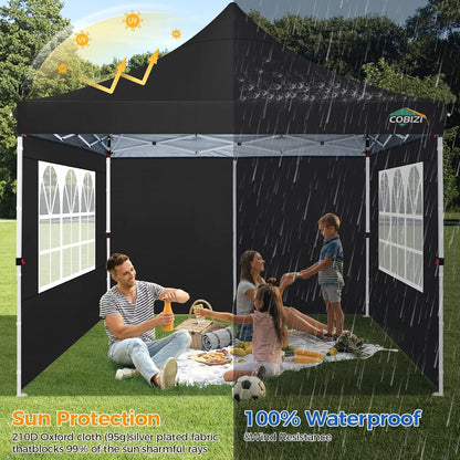COBIZI Pavillon 3x3 wasserdicht stabil mit Seitenwänden Schwarz