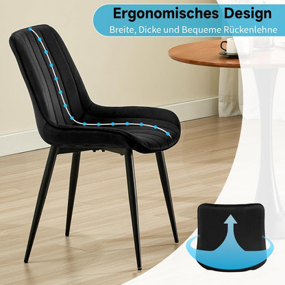 Samt Esszimmerstühle 2er Set mit Metallbeinen Schwarz