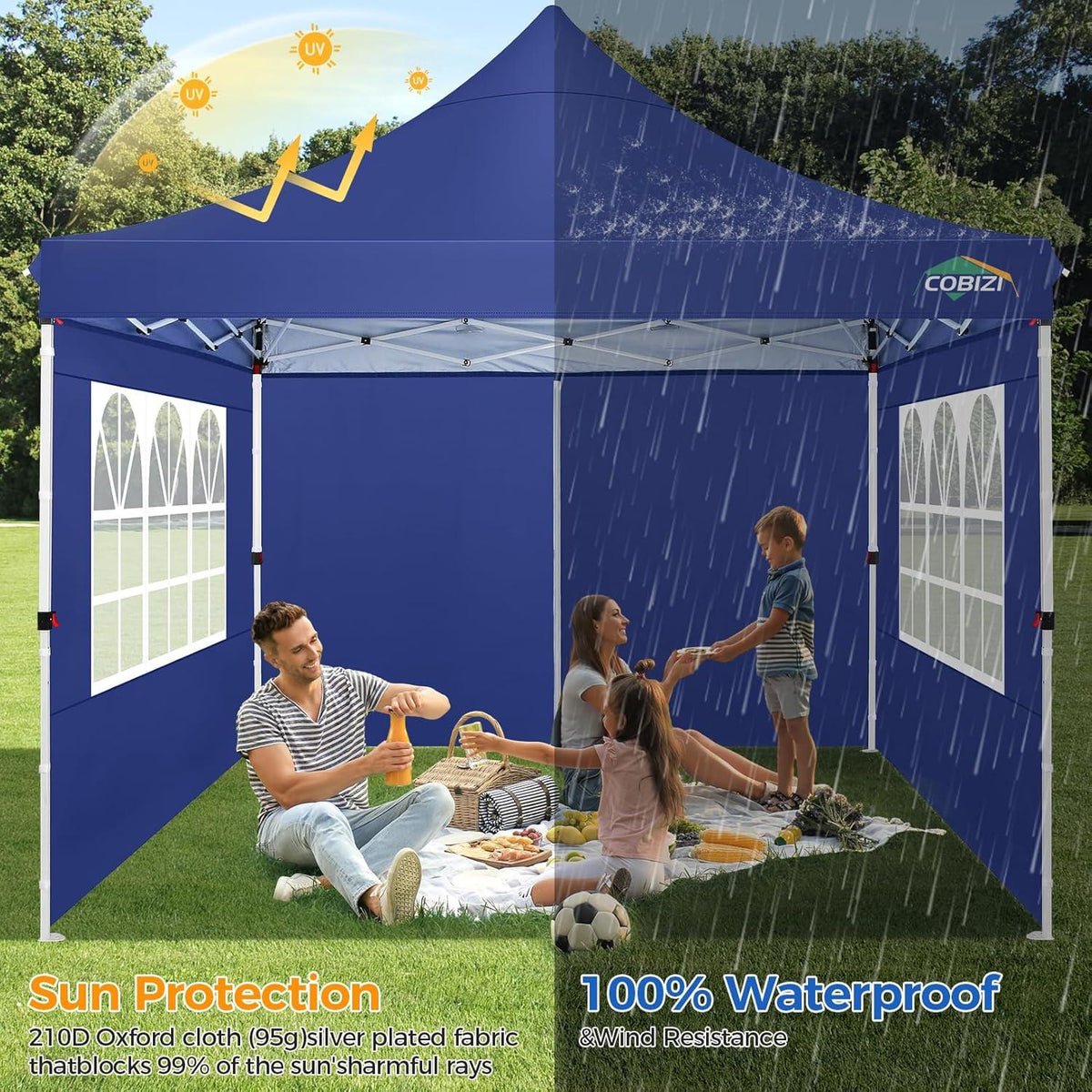COBIZI Faltpavillon 3x3 Wasserdicht Stabil Winterfest mit Seitenwänden & Sandsack Blue