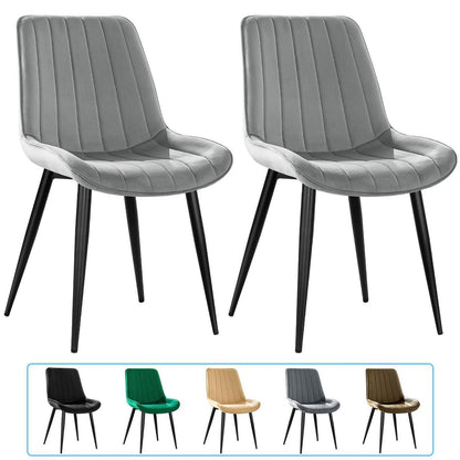 Samt Esszimmerstühle 2er Set Grau & Grau mit Metallbeinen