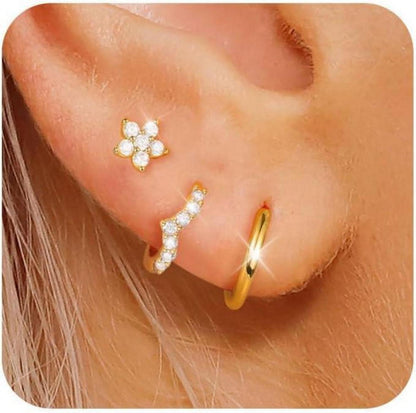 Moderne FUNEIA Silber Gold Ohrringe Set Zirkonia Anhänger Ohrstecker