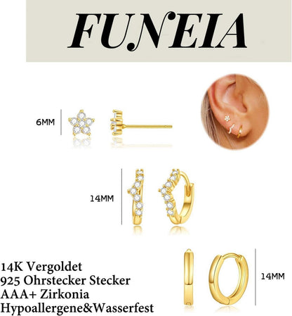 Damen Ohrringe Set Silber 925 Gold Vergoldet Zirkonia Stapelbar Elegante