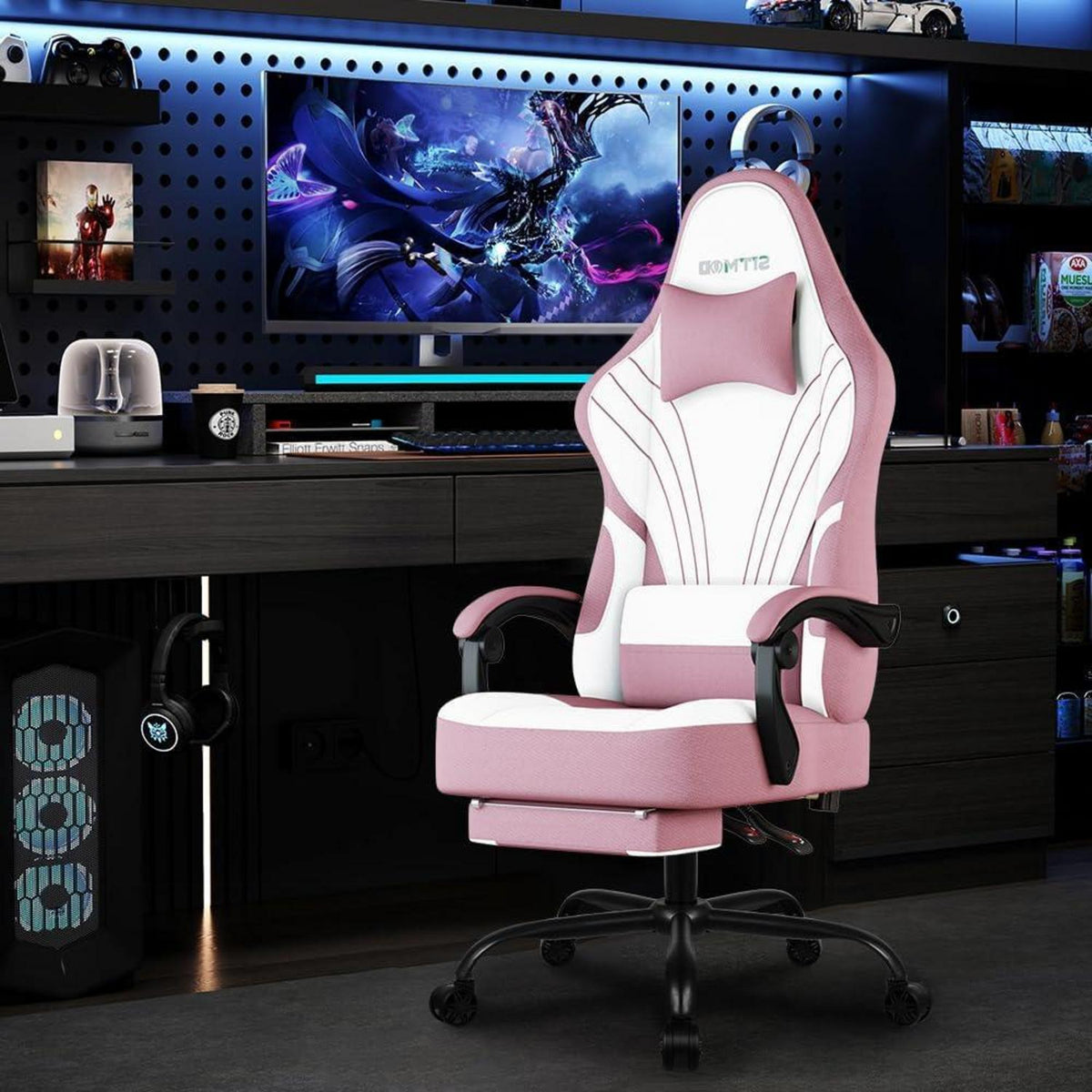Ergonomischer Gaming Stuhl mit Fußstütze und Massagefunktion