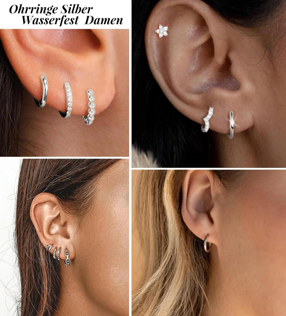 Ohrringe Set Silber Gold 925 Vergoldet Zirkonia Stapelbar für Damen