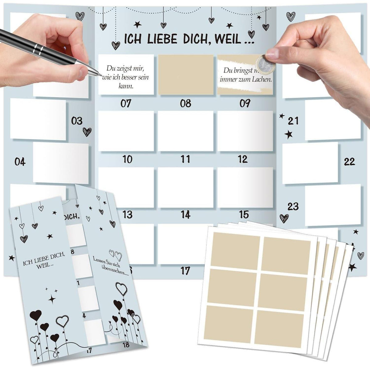 Adventskalender Rubbellos für Paare zum Selbstbefüllen