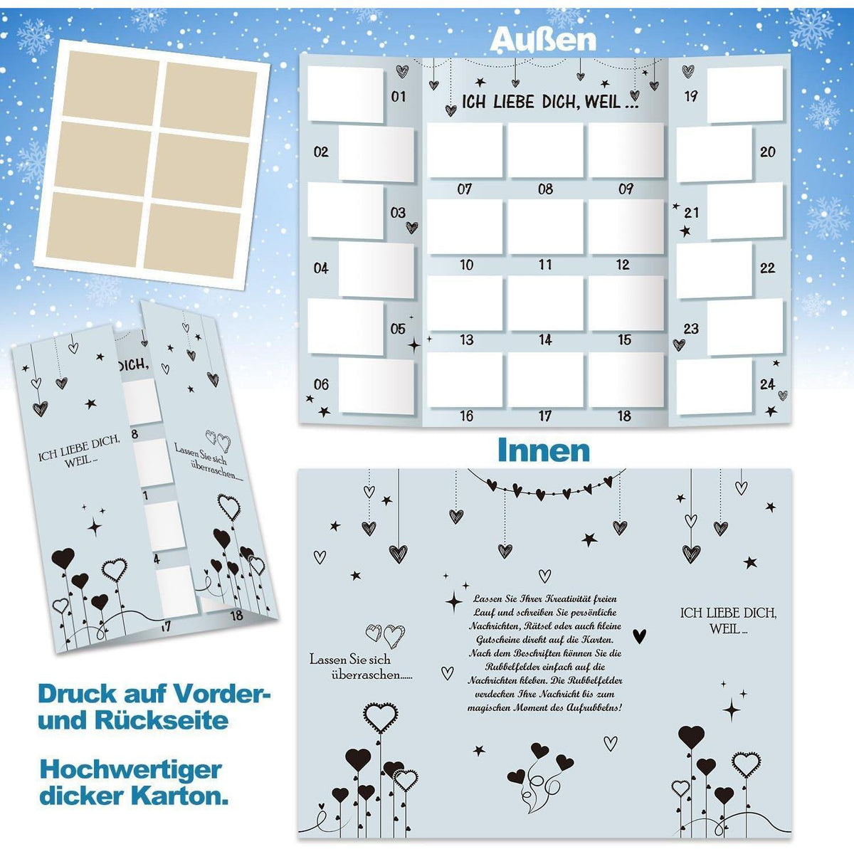 Adventskalender Rubbellos für Paare zum Selbstbefüllen