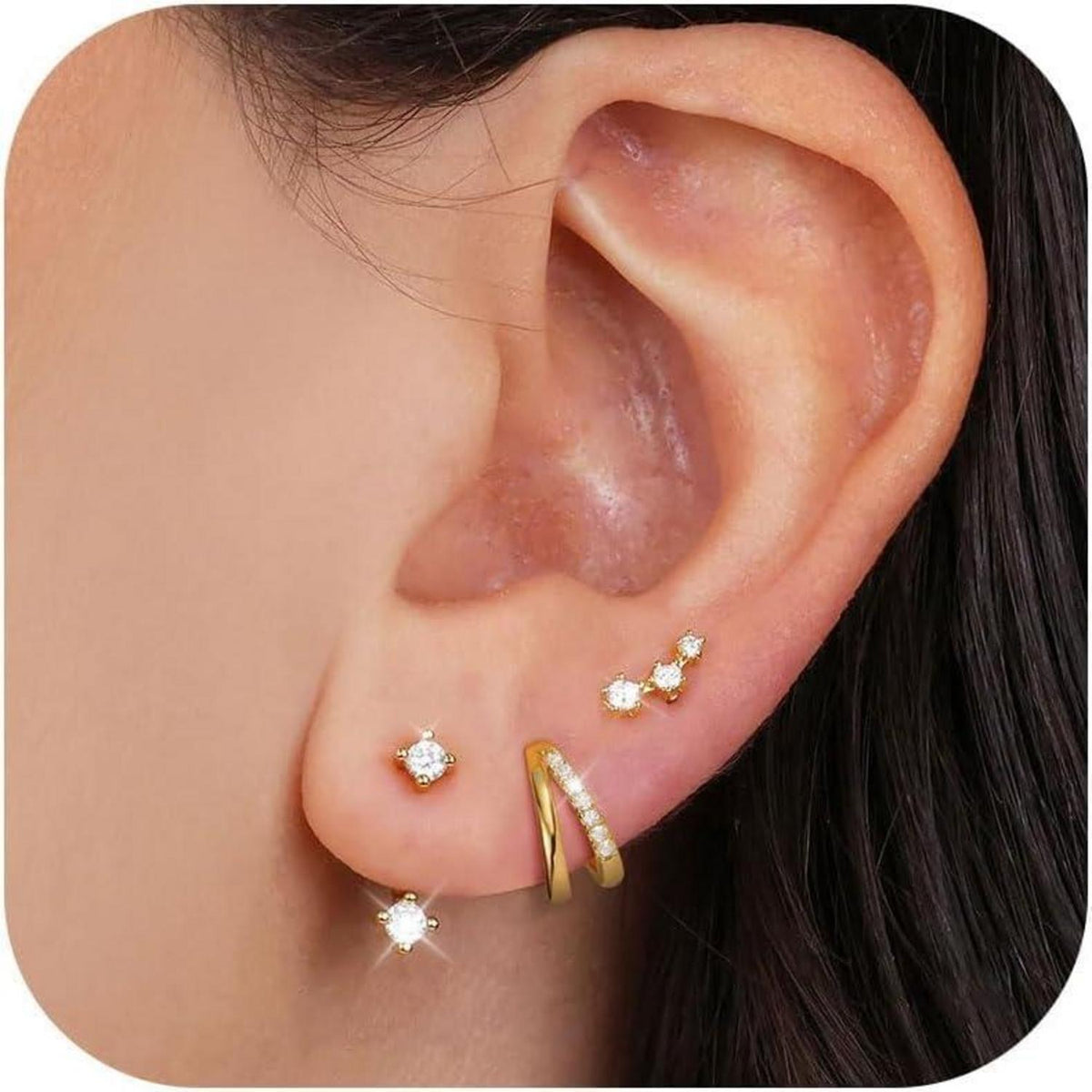 Hypoallergene Ohrringe 925 Silber Damen Set 14K Vergoldet mit Zirkonia