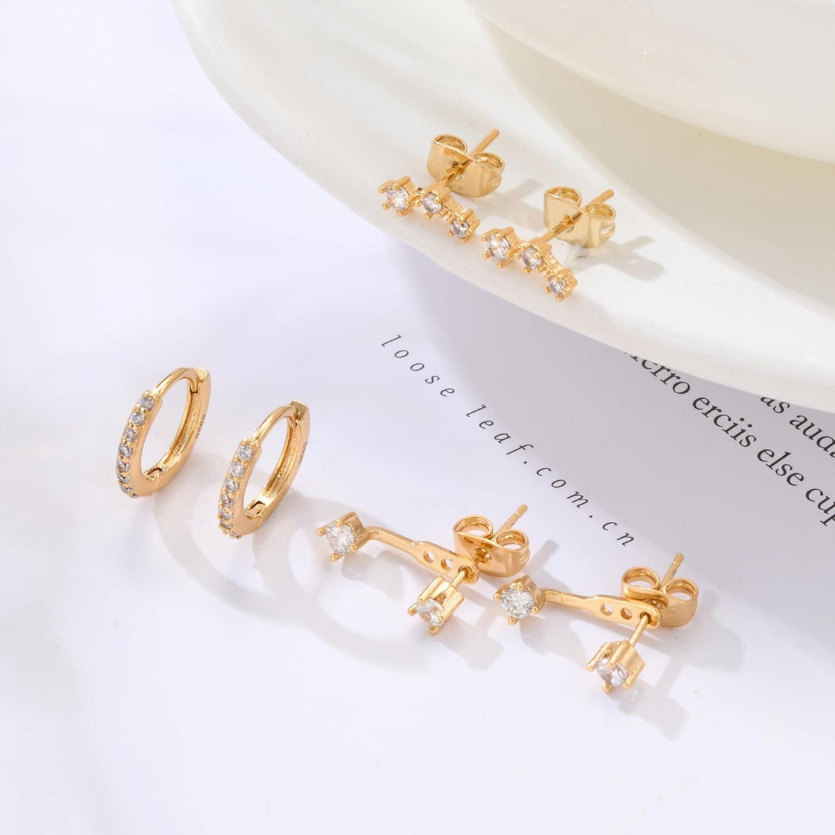 Ohrringe Set Damen 925 Silber 14K Vergoldet Creolen Ohrstecker