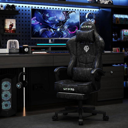 Ergonomischer Gaming Stuhl mit Fußstütze und Kopfstütze