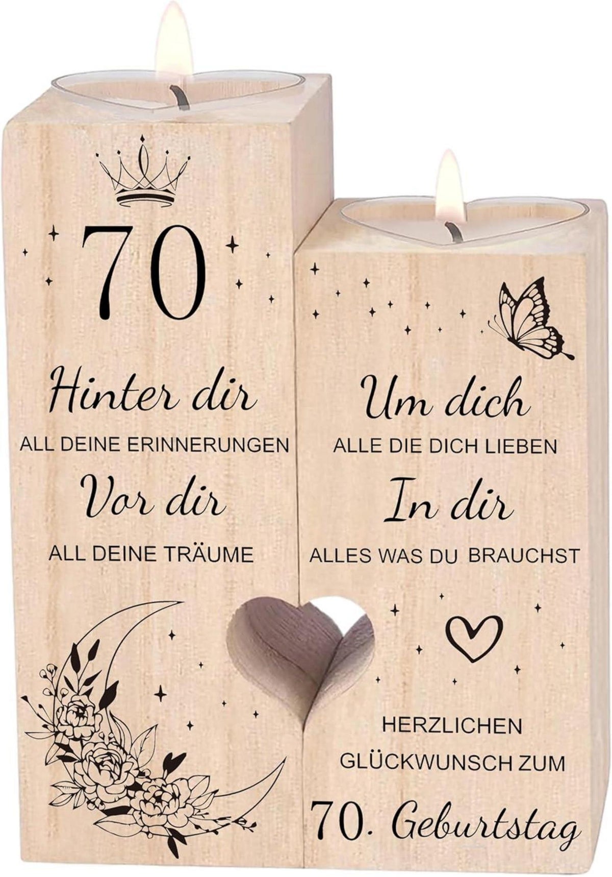Herzförmiger Holz Kerzenhalter 70. Geburtstag Geschenk