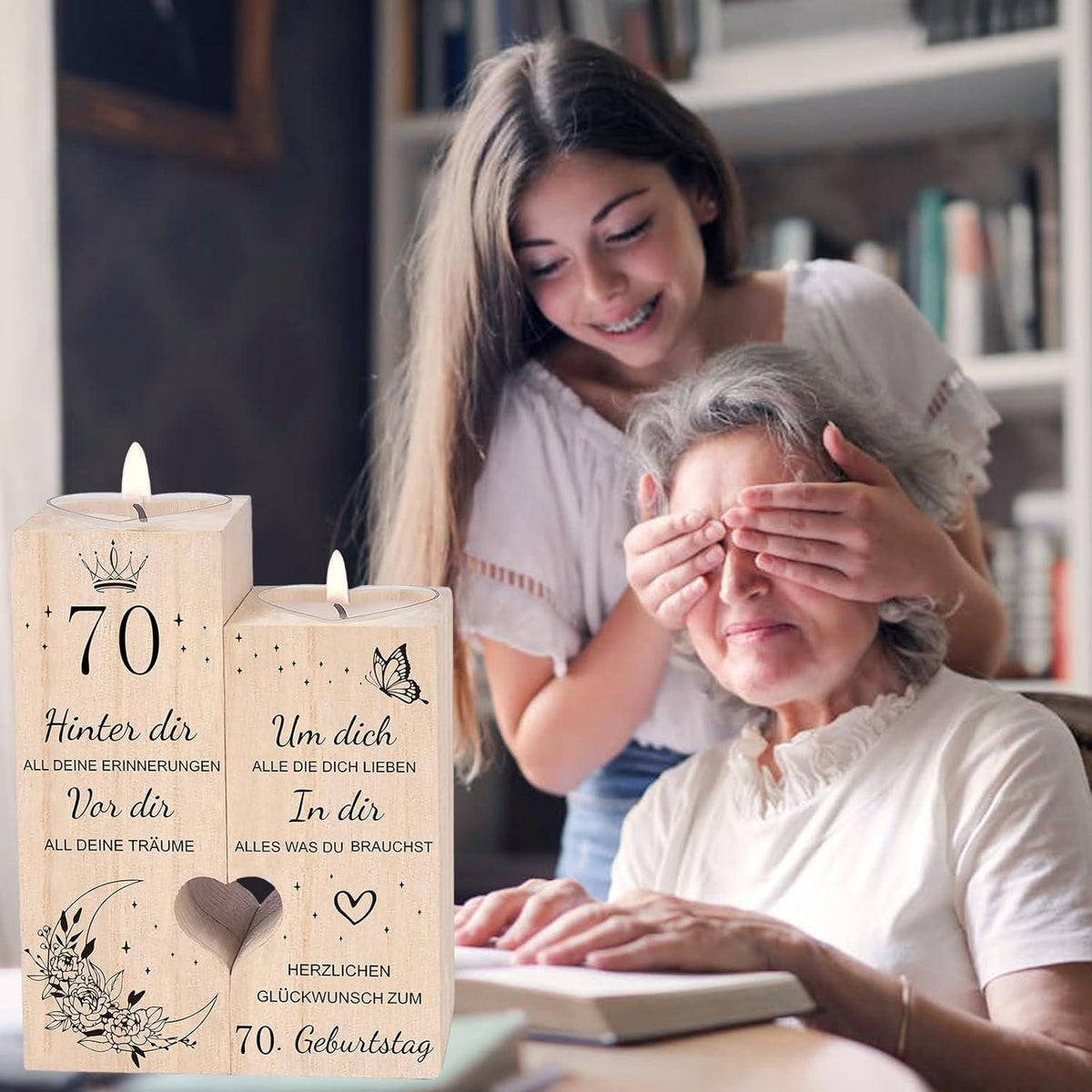 70. Geburtstag Frau Kerzenhalter Holz Geschenkidee mit Kerze