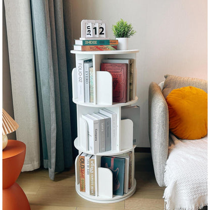 Drehbares Bücherregal Massivholz, 3-stöckig, Weiß
