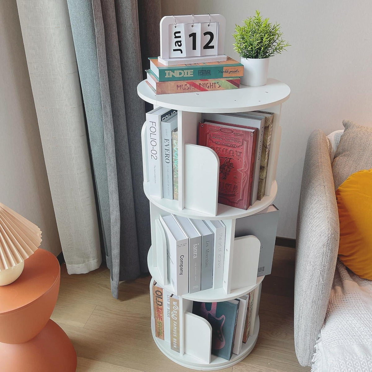Drehbares Bücherregal Massivholz, 3-stöckig, Weiß