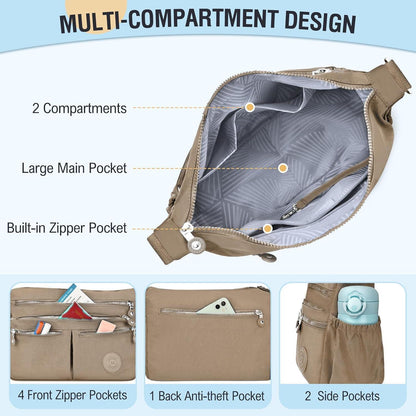 Große Nylon Crossbody Tasche Damen Wasserdicht Khaki