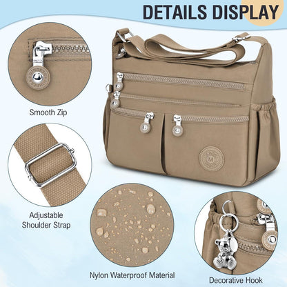 Große Nylon Crossbody Tasche Damen Wasserdicht Khaki