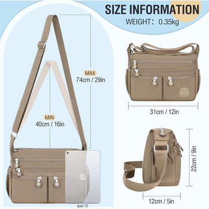 Große Nylon Crossbody Tasche Damen Wasserdicht Khaki