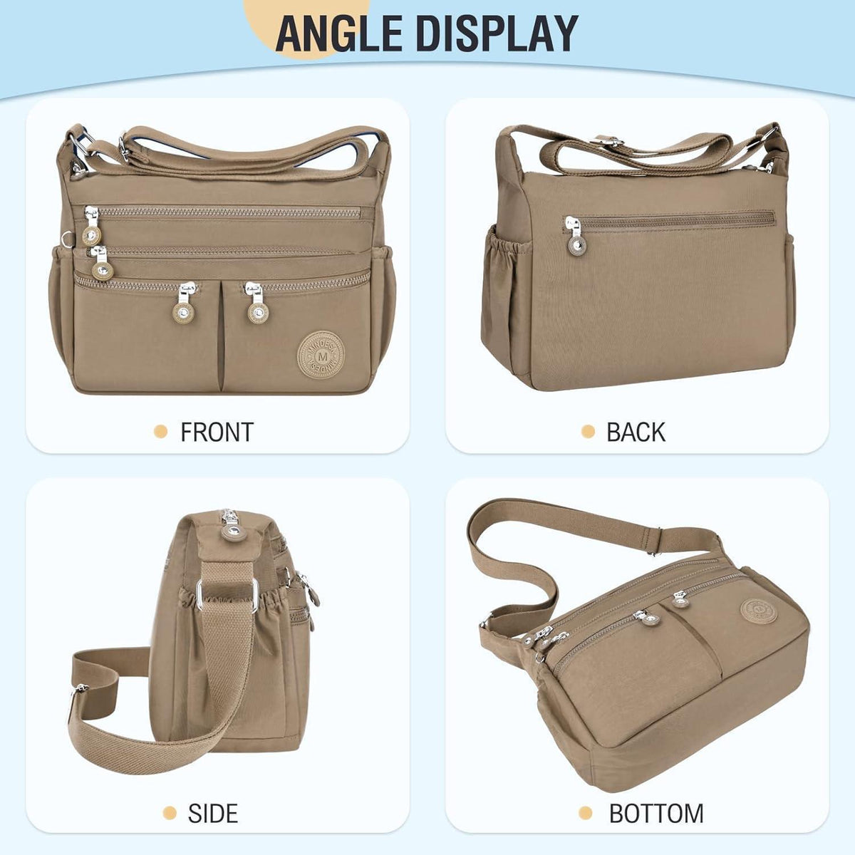 Große Nylon Crossbody Tasche Damen Wasserdicht Khaki