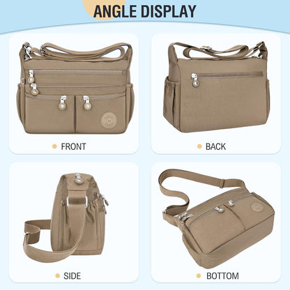 Große Nylon Crossbody Tasche Damen Wasserdicht Khaki