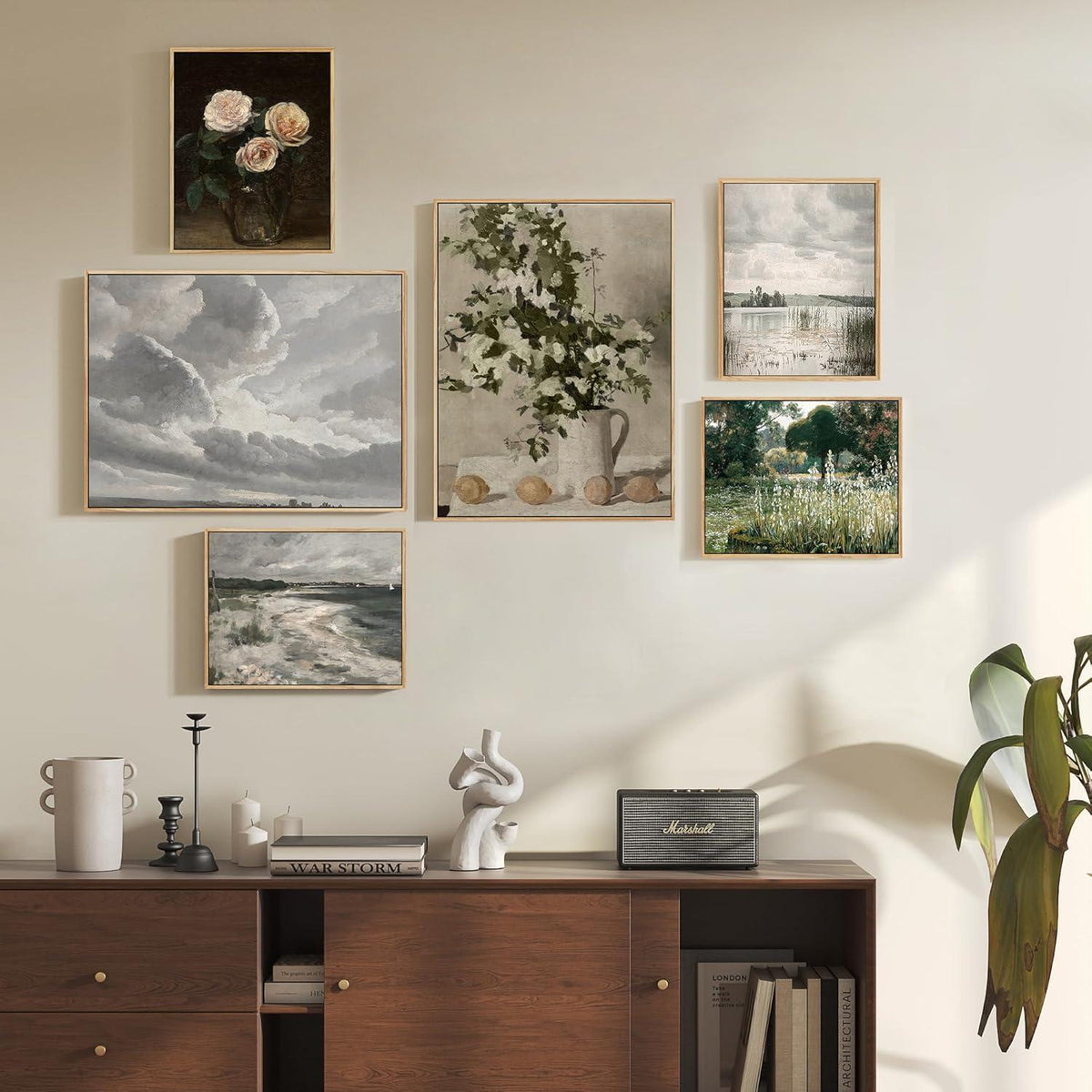Vintage Leinwand Bilder mit Holz Rahmen 30x40 cm Blumen Stillleben Wandbilder