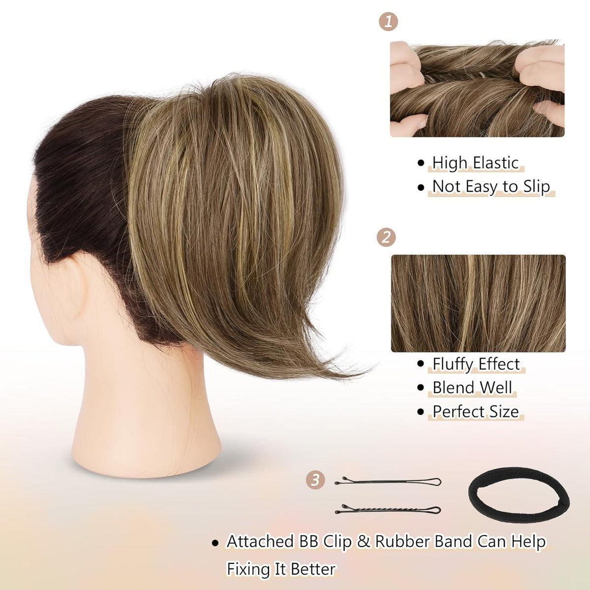 Highlight Gerades Haarteil Haarknoten Synthetisch Braun Aschblond