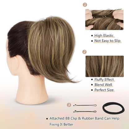 Highlight Gerades Haarteil Haarknoten Synthetisch Braun Aschblond