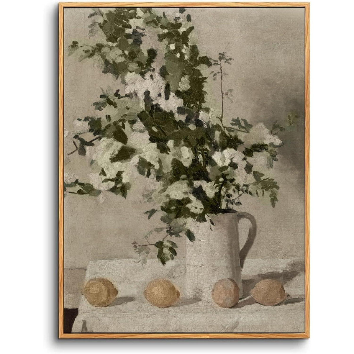 Vintage Leinwandbild mit Holzrahmen, Blumen & Zitronen