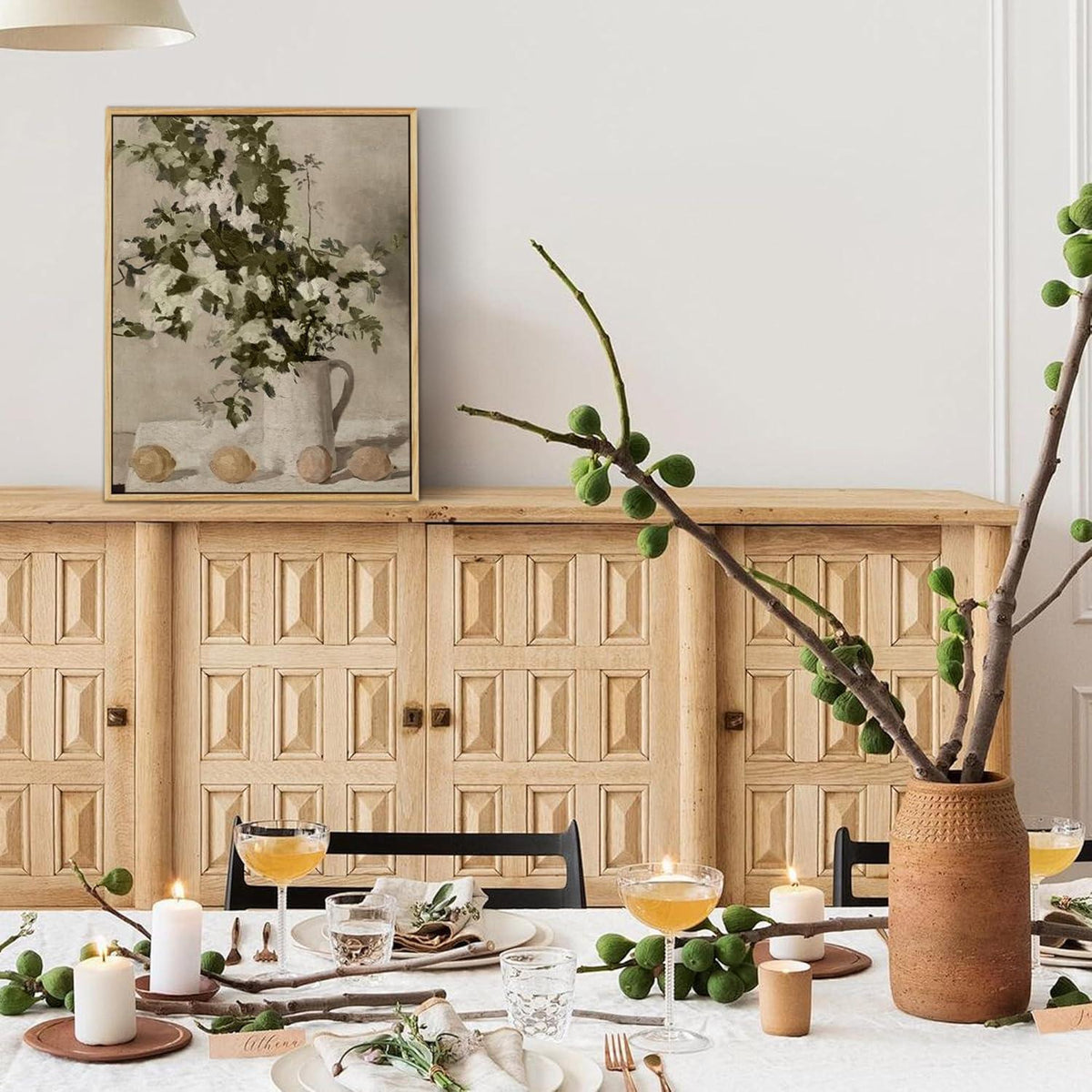 Vintage Leinwandbild mit Holzrahmen, Blumen & Zitronen