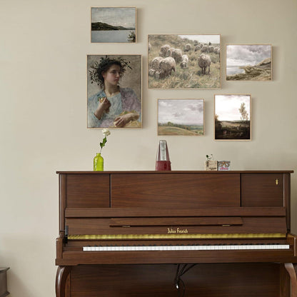 Vintage Leinwand Bilder mit Holzrahmen 30x40 cm Schlafzimmer Wanddeko Schafherde Wiese