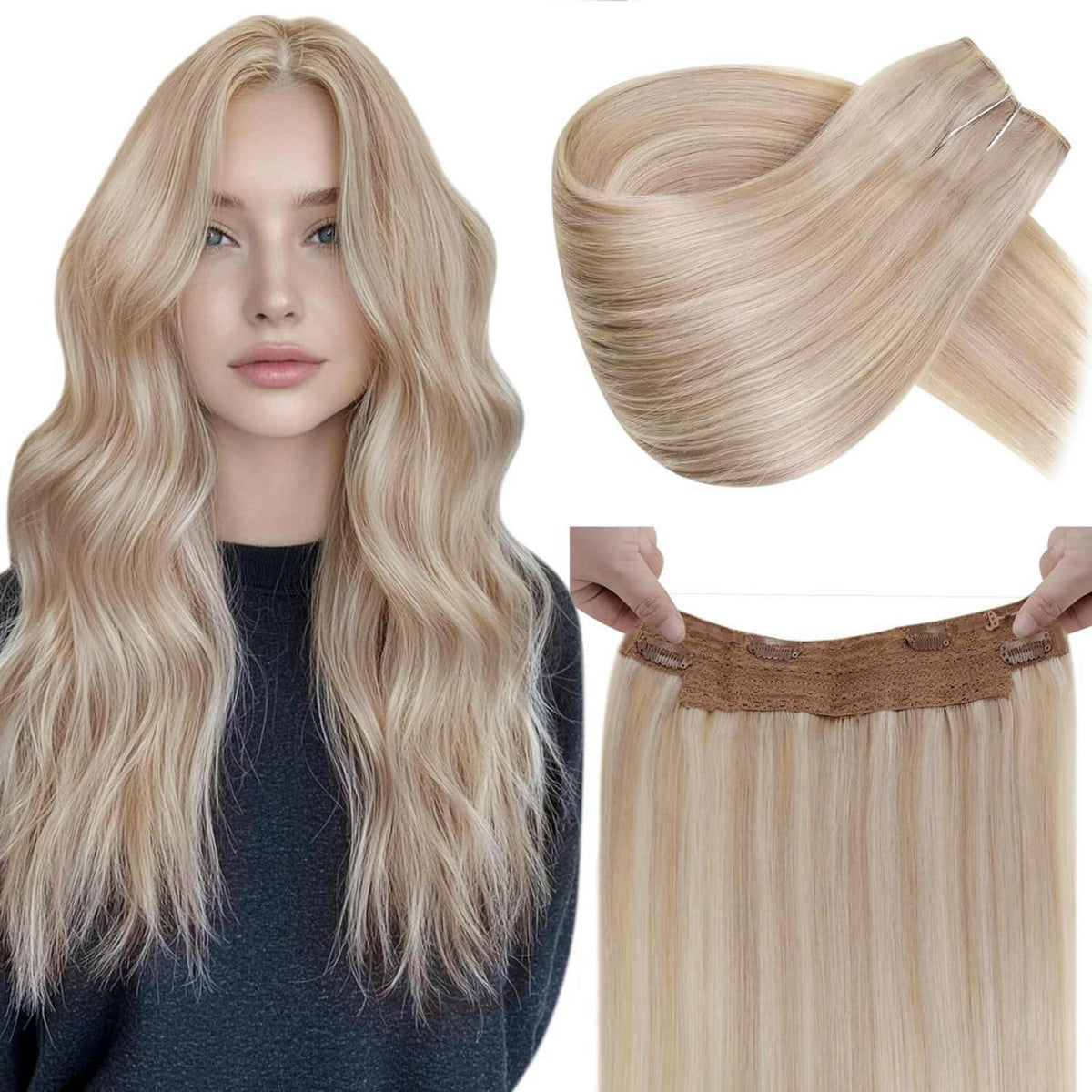 Echthaar Verlängerung Ashblond mit Draht – 45cm, 80g