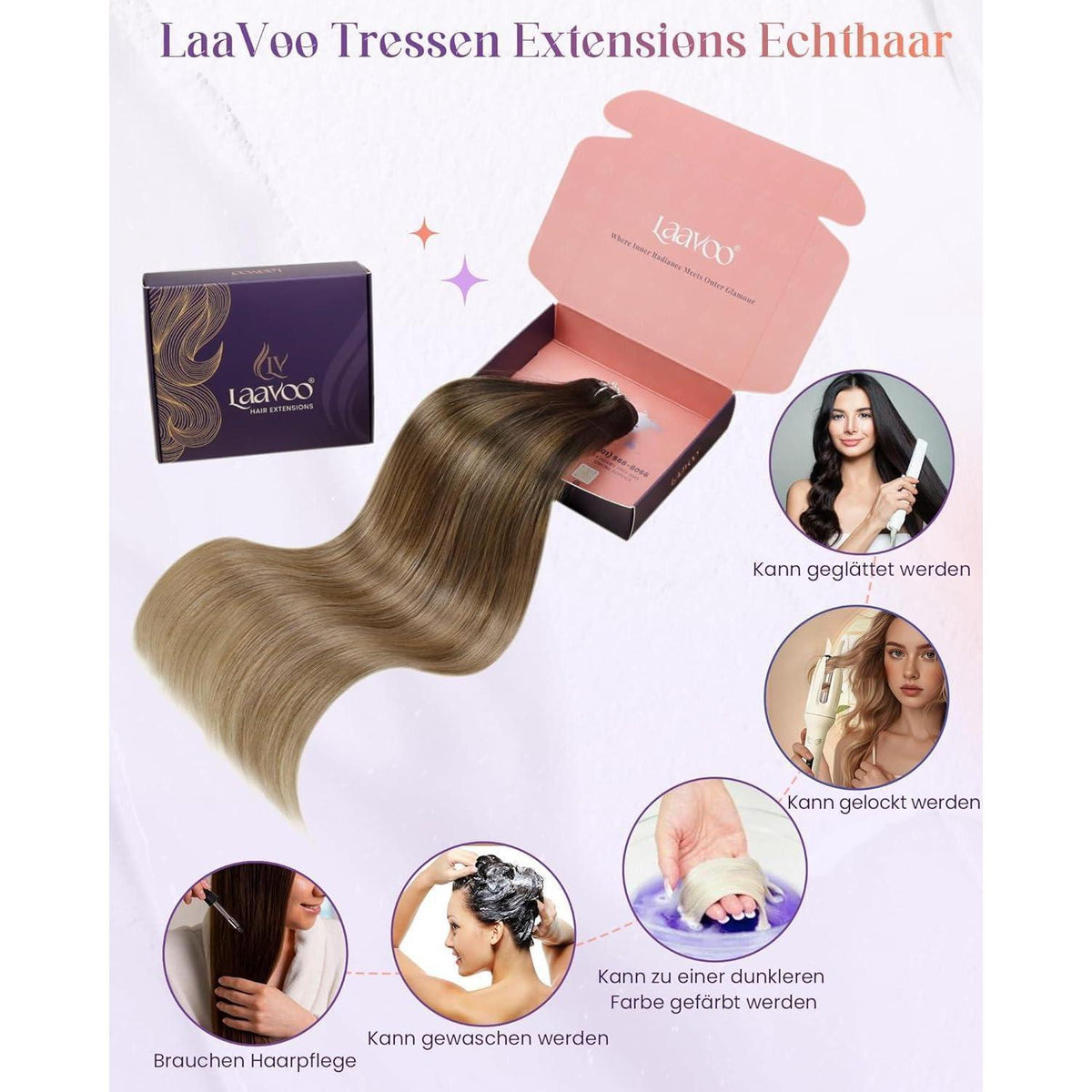 Echthaar Tressen Braun Ombre – 45cm, 100g, #2/6/18