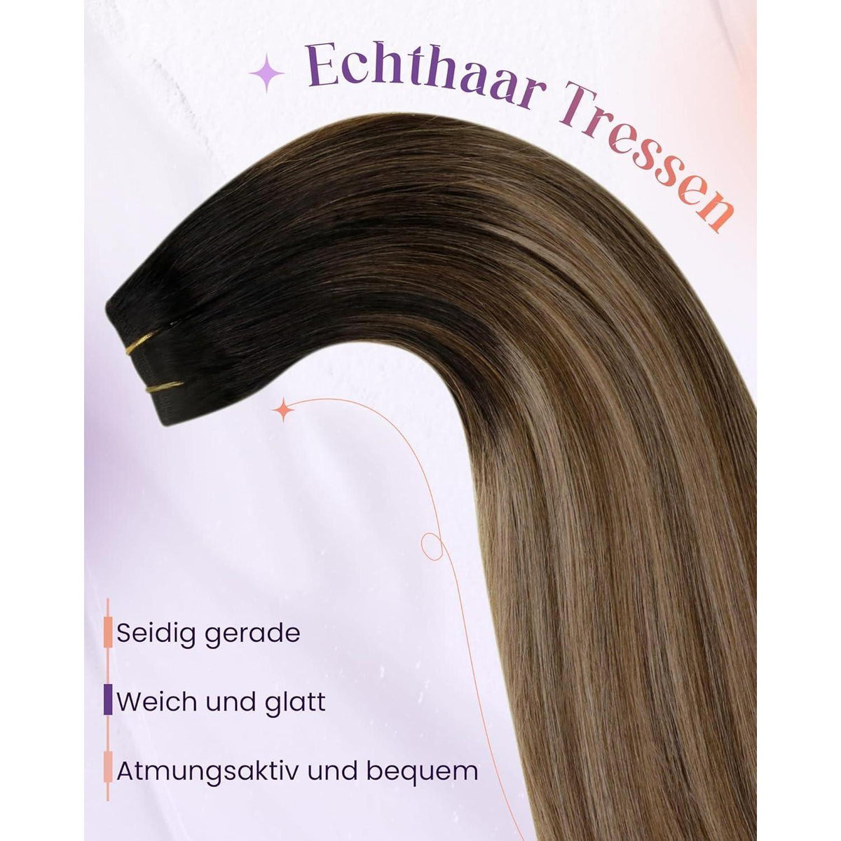 Echthaar Tressen Braun Ombre – 45cm, 100g, #2/6/18