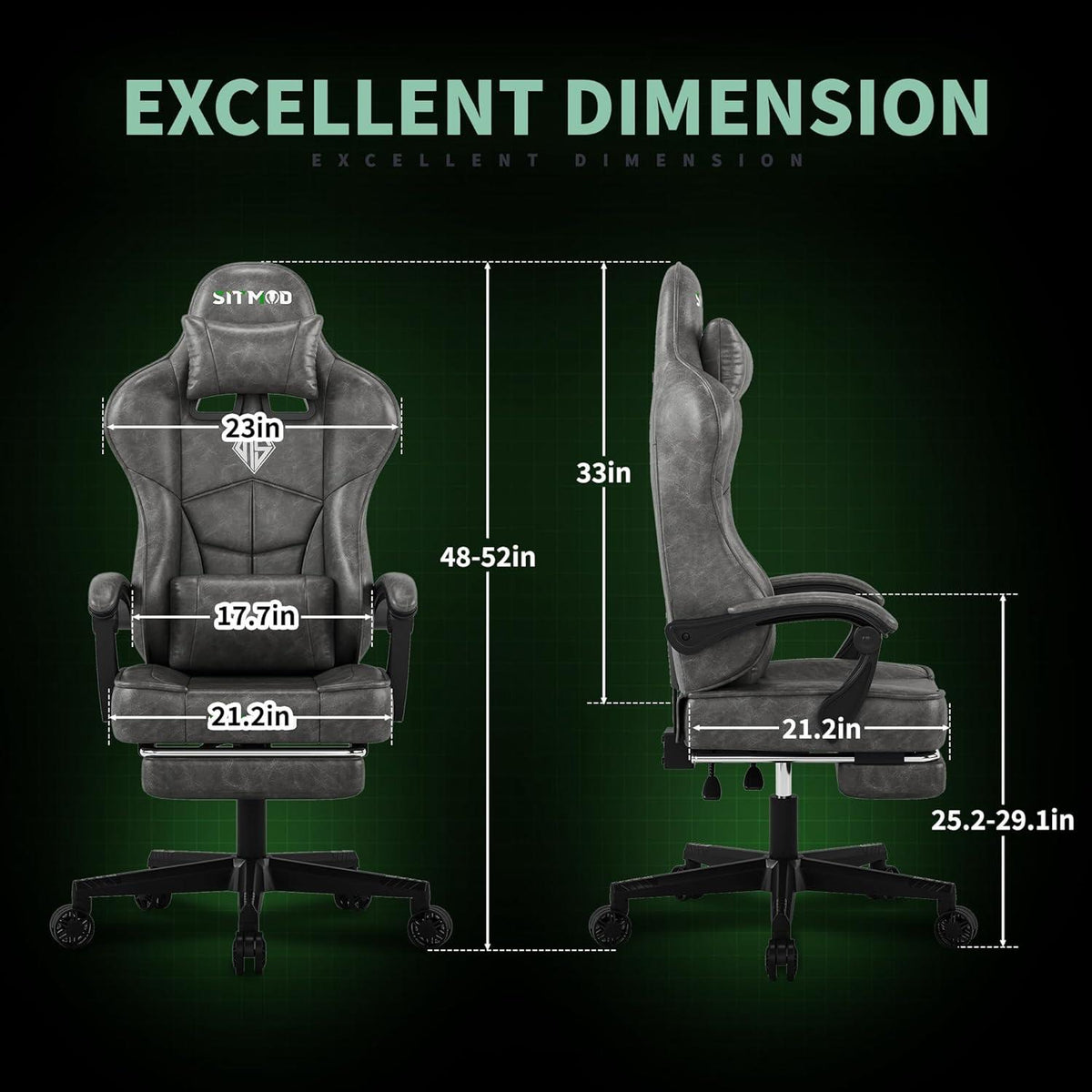 Ergonomischer Gaming Stuhl mit Fußstütze und Kopfstütze