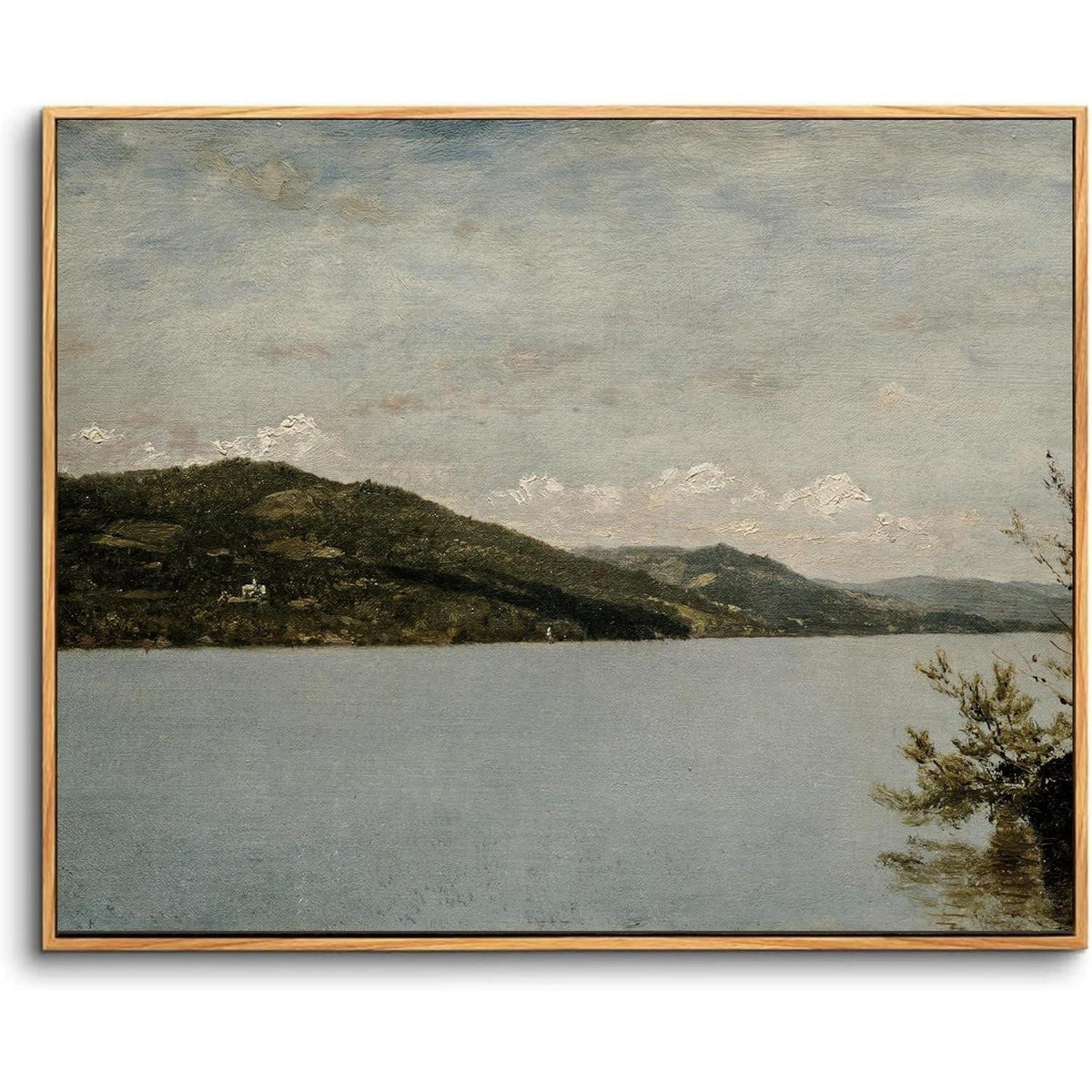 Vintage Leinwandbild Bergsee mit Holzrahmen 60x90 cm