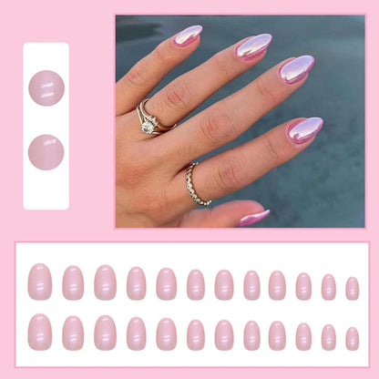 24 Stück Mandel Nägel Aufkleben Rosa Aurora French Press On Nails