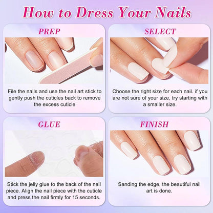 24 Stück Mandel Nägel Aufkleben Rosa Aurora French Press On Nails